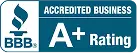BBB Accredited Business with an A+ Rating badge.